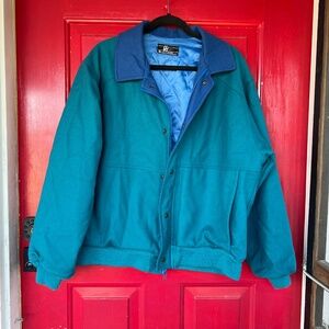 Pendleton Lobo Pure Wool Bomber Jacket Mens L Zipper Snap Teal Blue Pocket USA